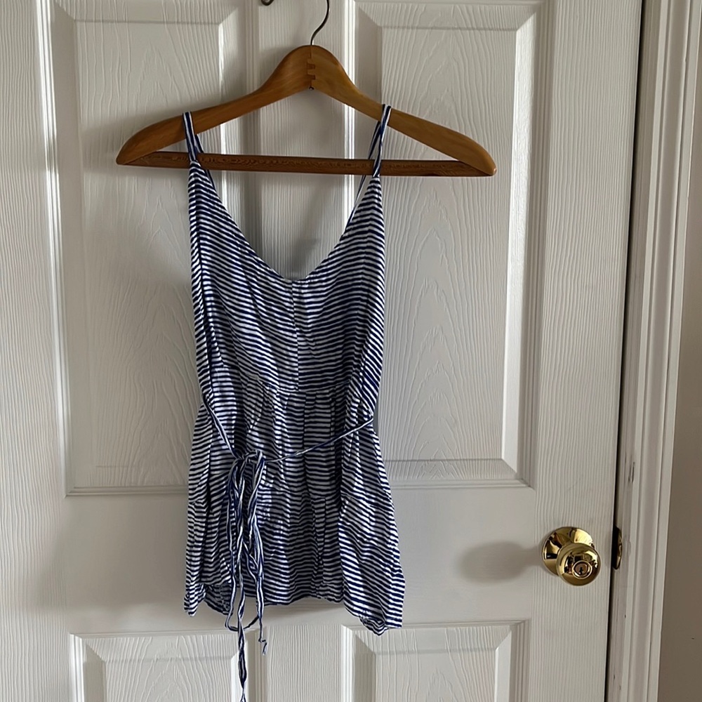 Cinta Tomato Handmade With Love Blue & White Striped Tank Top